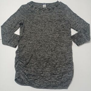 Olivia Blu Women Maternity S Sweater Heathered Black Leather Trim 3/4 Sleeve